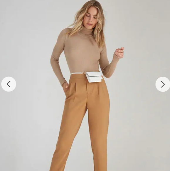 Ella High-Rise Trouser Pants Beige Tan Nude - Picture 1 of 8